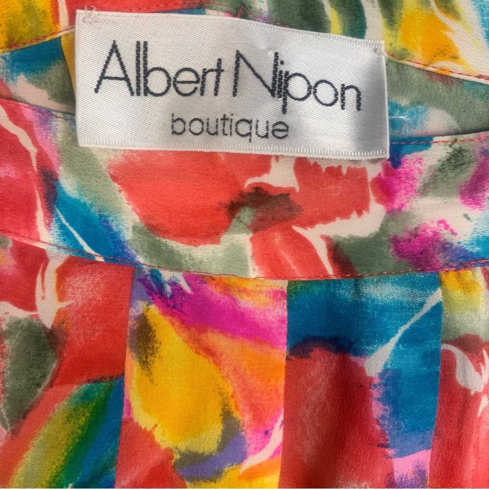 VTG Albert Nipon Boutique 100% Silk Pleated Floral Midi Skirt - Picture 2 of 11